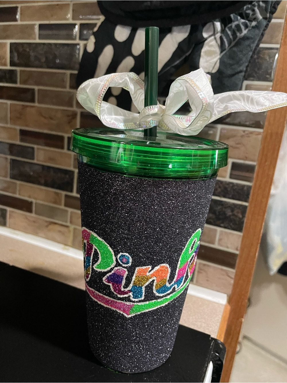 Handmade PINK-Inspired Glitter Tumbler with Straw